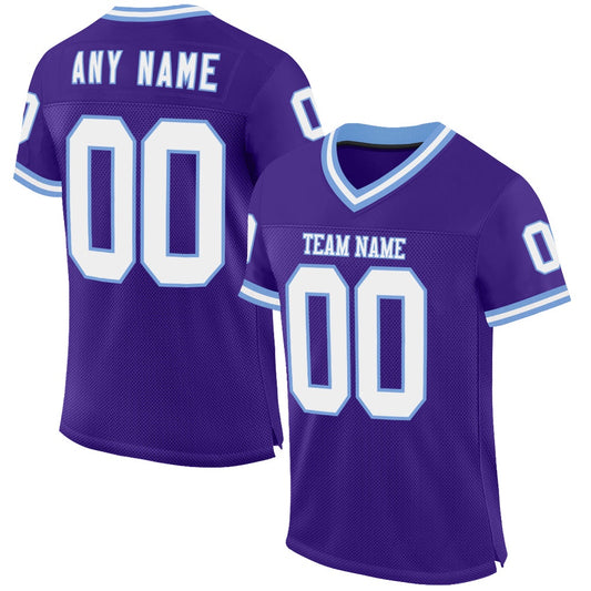 Custom Purple White Light Blue Mesh Authentic Throwback Football Jersey, Team Jerseys Football, Custom Football Jersey