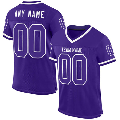 Custom Purple White Mesh Authentic Throwback Football Jersey, Team Jerseys Football, Custom Football Jersey