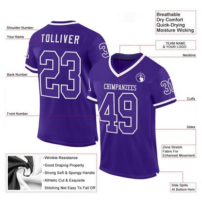 Custom Purple White Mesh Authentic Throwback Football Jersey, Team Jerseys Football, Custom Football Jersey