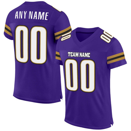 Custom Purple White Old Gold Mesh Authentic Football Jersey, Team Jerseys Football, Custom Football Jersey