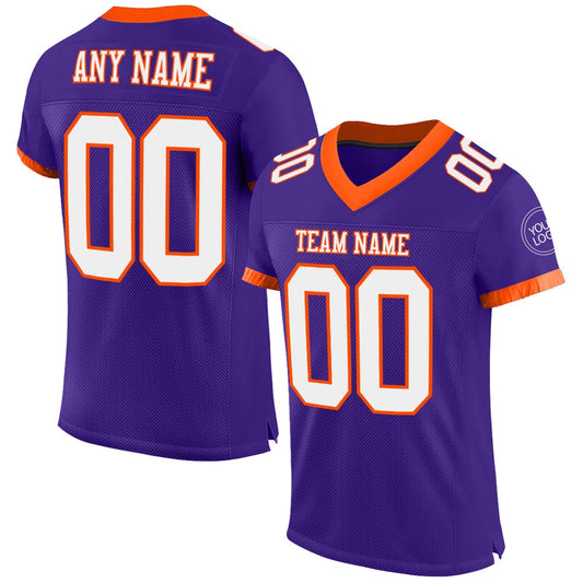 Custom Purple White Orange Mesh Authentic Football Jersey, Team Jerseys Football, Custom Football Jersey