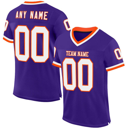 Custom Purple White Orange Mesh Authentic Throwback Football Jersey, Team Jerseys Football, Custom Football Jersey