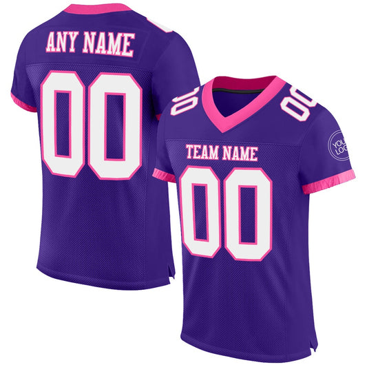 Custom Purple White Pink Mesh Authentic Football Jersey, Team Jerseys Football, Custom Football Jersey