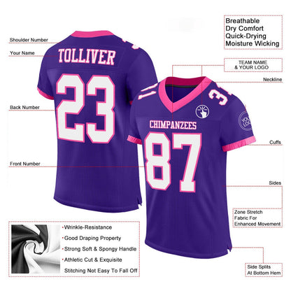 Custom Purple White Pink Mesh Authentic Football Jersey, Team Jerseys Football, Custom Football Jersey