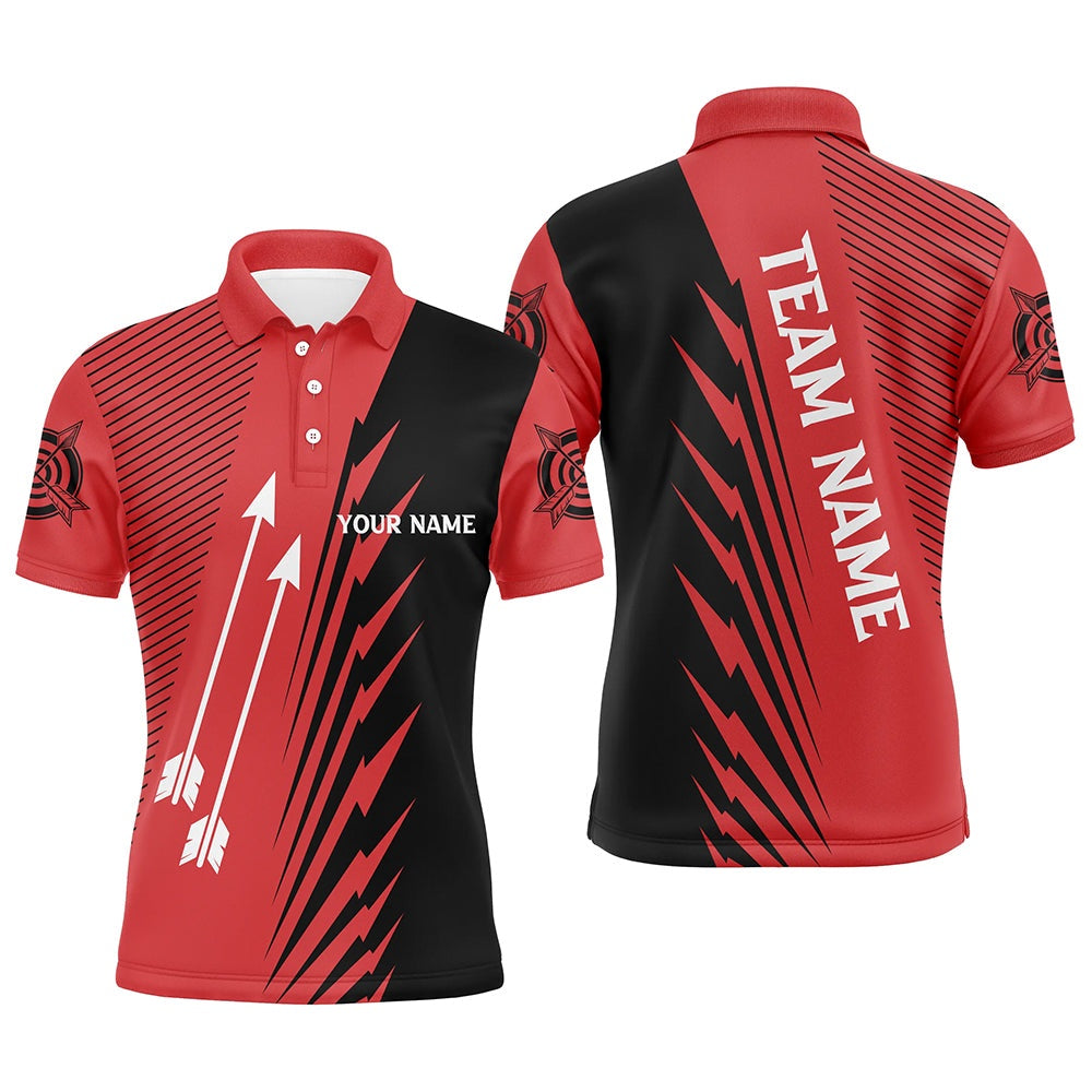 Custom Red Black Archery Arrows Polo Shirts For Men Personalized Name Archery Jerseys Shirts, Archery Team Shirts, Custom Archery Shirts