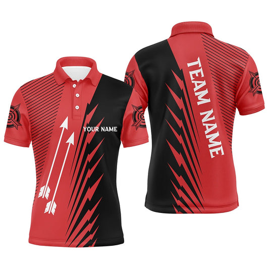 Custom Red Black Archery Arrows Polo Shirts For Men Personalized Name Archery Jerseys Shirts, Archery Team Shirts, Custom Archery Shirts