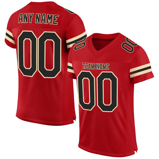 Custom Red Black Cream Mesh Authentic Football Jersey, Team Jerseys Football, Custom Football Jersey