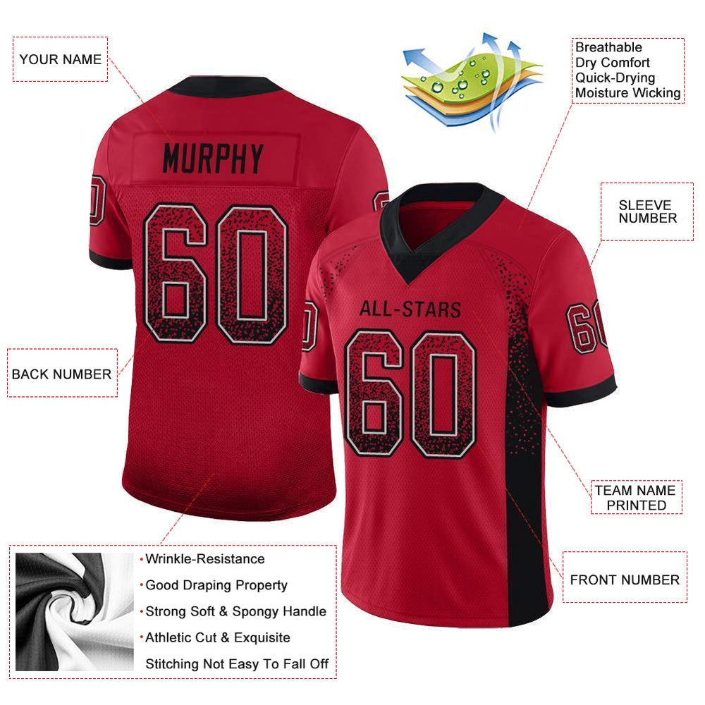 Custom Red Black Gray Mesh Drift Fashion Football Jersey, Team Jerseys Football, Custom Football Jersey