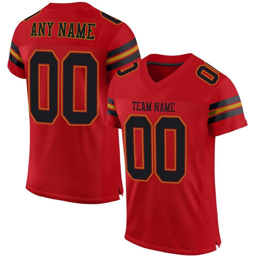 Custom Red Black Old Gold Mesh Authentic Football Jersey, Team Jerseys Football, Custom Football Jersey