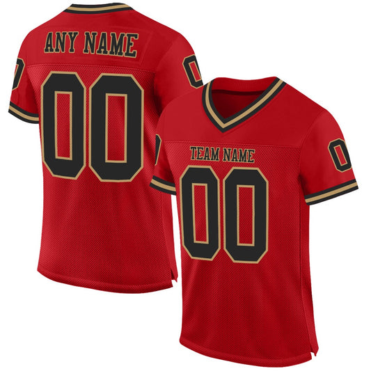 Custom Red Black Old Gold Mesh Authentic Throwback Football Jersey, Team Jerseys Football, Custom Football Jersey