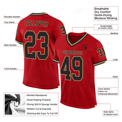 Custom Red Black Old Gold Mesh Authentic Throwback Football Jersey, Team Jerseys Football, Custom Football Jersey
