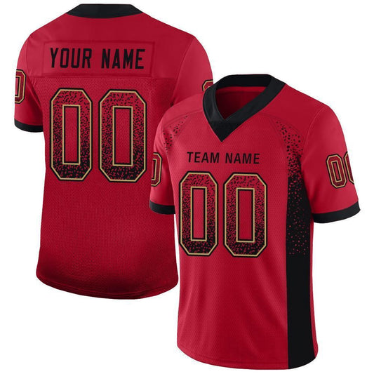 Custom Red Black Old Gold Mesh Drift Fashion Football Jersey, Team Jerseys Football, Custom Football Jersey