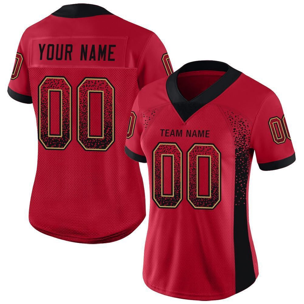 Custom Red Black Old Gold Mesh Drift Fashion Football Jersey, Team