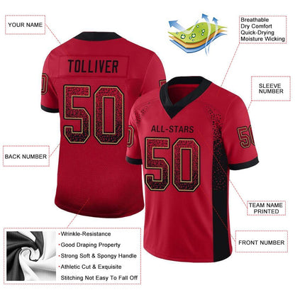 Custom Red Black Old Gold Mesh Drift Fashion Football Jersey, Team Jerseys Football, Custom Football Jersey