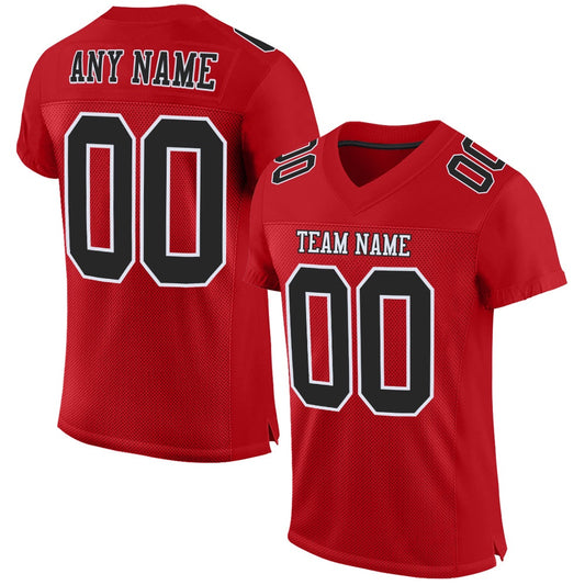 Custom Red Black White Mesh Authentic Football Jersey, Team Jerseys Football, Custom Football Jersey