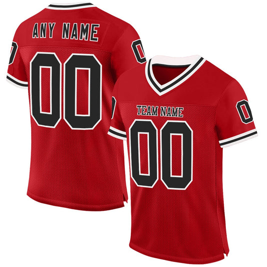 Custom Red Black White Mesh Authentic Throwback Football Jersey, Team Jerseys Football, Custom Football Jersey