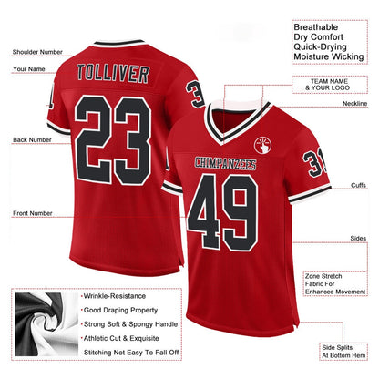 Custom Red Black White Mesh Authentic Throwback Football Jersey, Team Jerseys Football, Custom Football Jersey