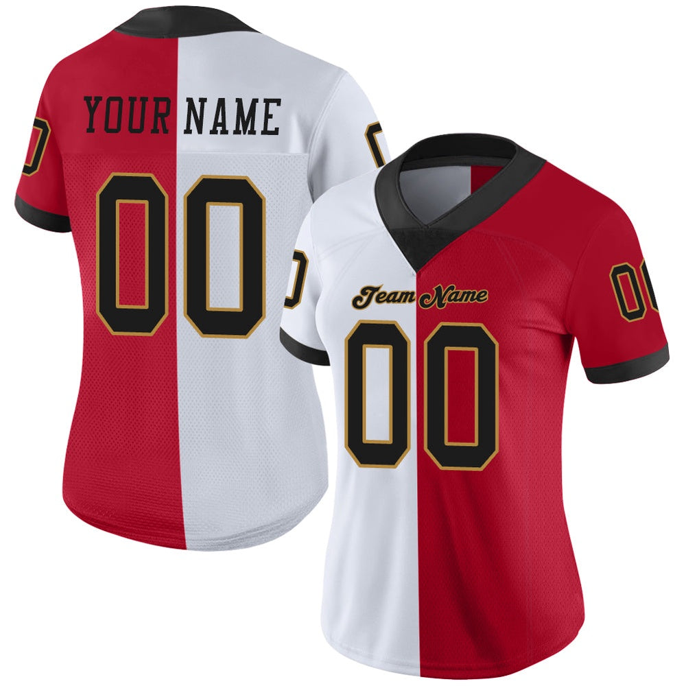 Custom Red Black White Mesh Split Fashion Football Jersey, Team Jerseys Football, Custom Football Jersey