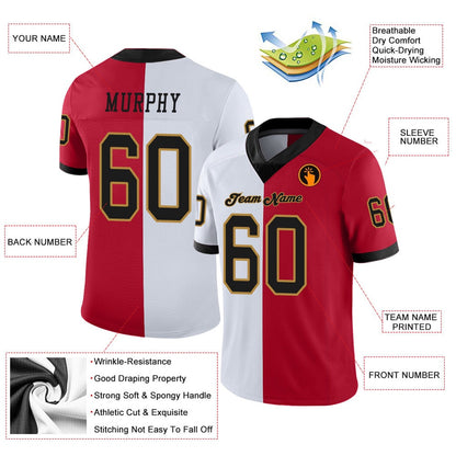 Custom Red Black White Mesh Split Fashion Football Jersey, Team Jerseys Football, Custom Football Jersey