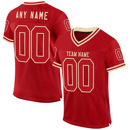 Custom Red Cream Mesh Authentic Throwback Football Jersey, Team Jerseys Football, Custom Football Jersey