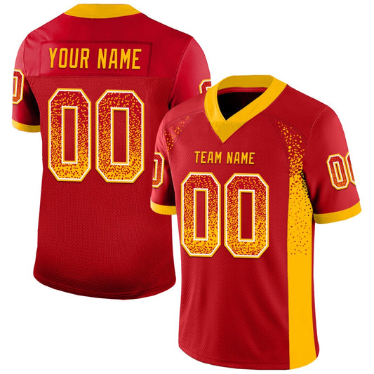 Custom Red Gold White Mesh Drift Fashion Football Jersey, Team Jerseys Football, Custom Football Jersey