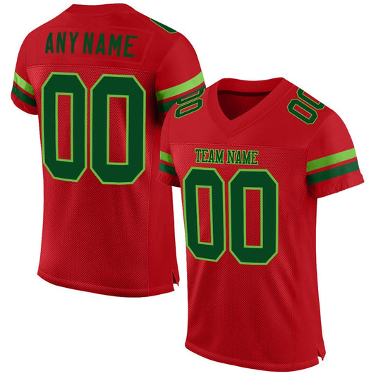 Custom Red Green Neon Green Mesh Authentic Football Jersey, Team Jerseys Football, Custom Football Jersey