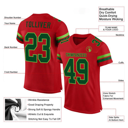 Custom Red Green Neon Green Mesh Authentic Football Jersey, Team Jerseys Football, Custom Football Jersey