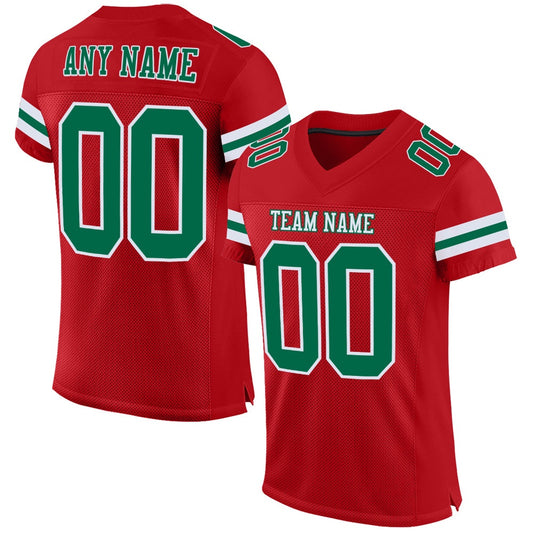 Custom Red Kelly Green White Mesh Authentic Football Jersey, Team Jerseys Football, Custom Football Jersey