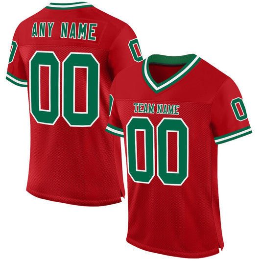 Custom Red Kelly Green White Mesh Authentic Throwback Football Jersey, Team Jerseys Football, Custom Football Jersey