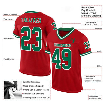 Custom Red Kelly Green White Mesh Authentic Throwback Football Jersey, Team Jerseys Football, Custom Football Jersey