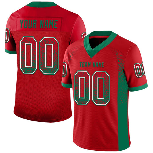 Custom Red Kelly Green White Mesh Drift Fashion Football Jersey, Team Jerseys Football, Custom Football Jersey