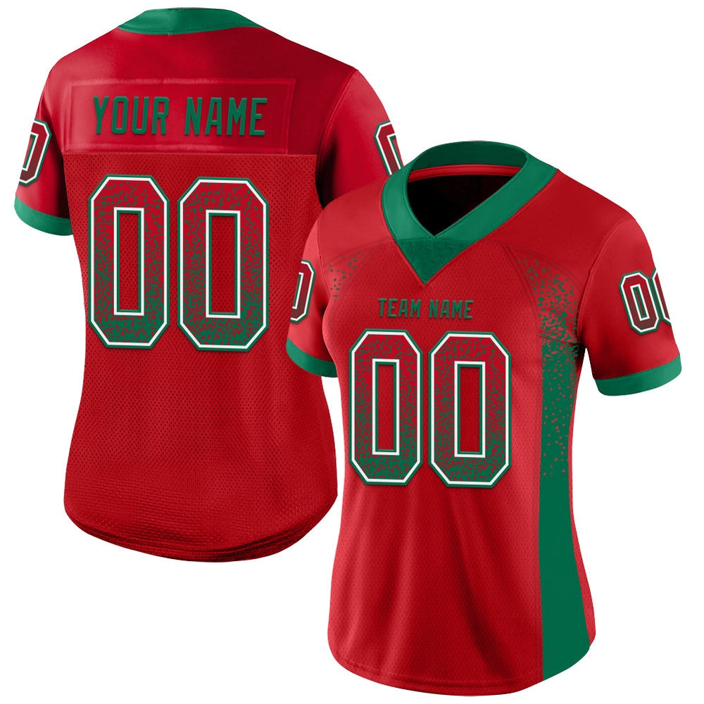 Custom Red Kelly Green White Mesh Drift Fashion Football Jersey, Team Jerseys Football, Custom Football Jersey