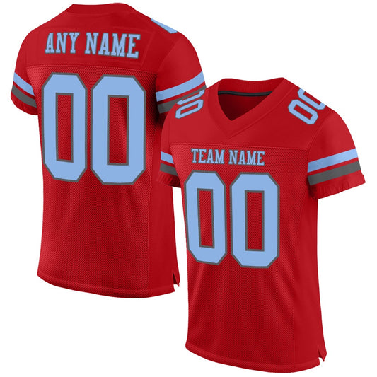 Custom Red Light Blue Steel Gray Mesh Authentic Football Jersey, Team Jerseys Football, Custom Football Jersey