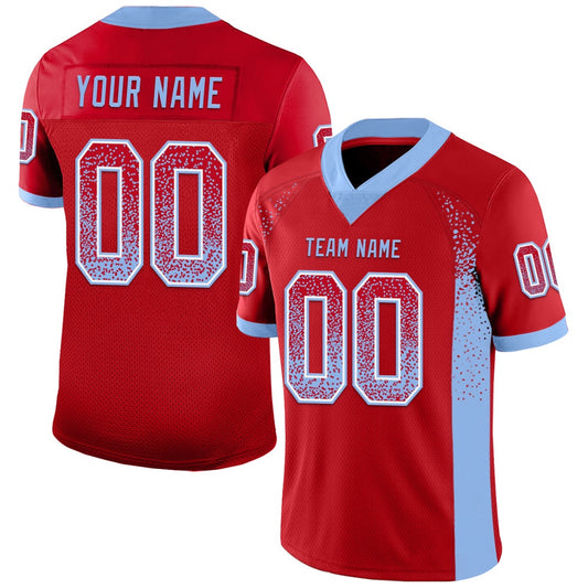 Custom Red Light Blue White Mesh Drift Fashion Football Jersey, Team Jerseys Football, Custom Football Jersey