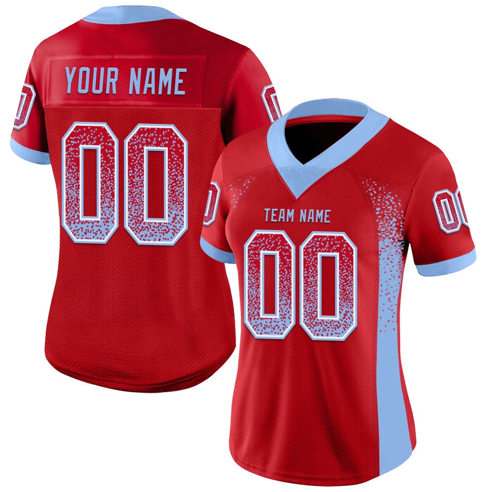 Custom Red Light Blue White Mesh Drift Fashion Football Jersey, Team Jerseys Football, Custom Football Jersey