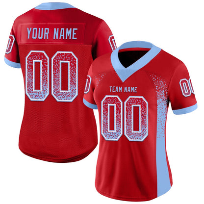 Custom Red Light Blue White Mesh Drift Fashion Football Jersey, Team Jerseys Football, Custom Football Jersey