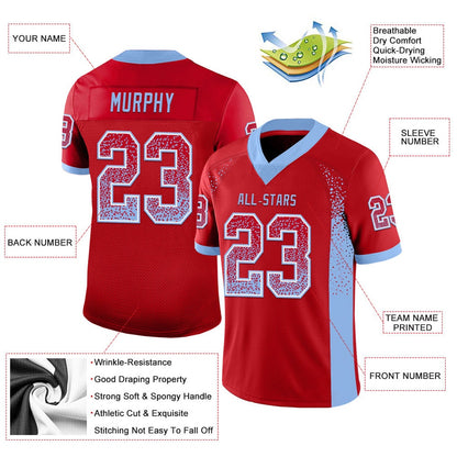 Custom Red Light Blue White Mesh Drift Fashion Football Jersey, Team Jerseys Football, Custom Football Jersey