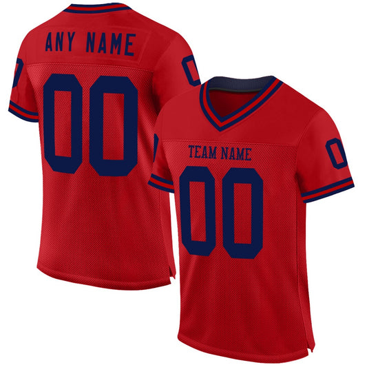 Custom Red Navy Mesh Authentic Throwback Football Jersey, Team Jerseys Football, Custom Football Jersey