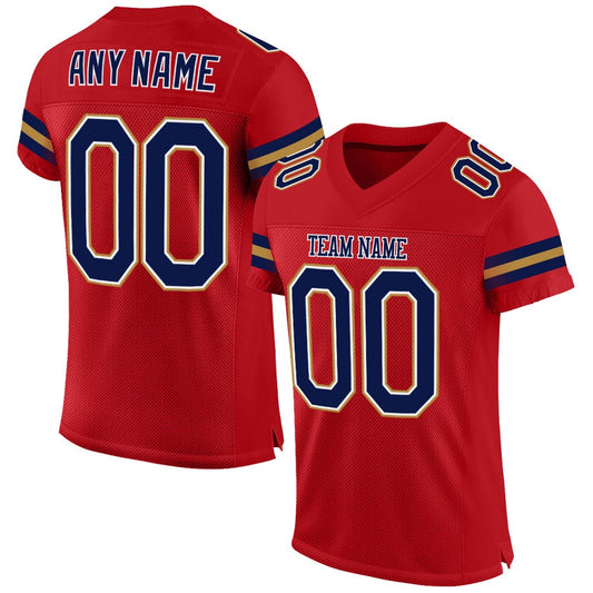 Custom Red Navy Old Gold Mesh Authentic Football Jersey, Team Jerseys Football, Custom Football Jersey