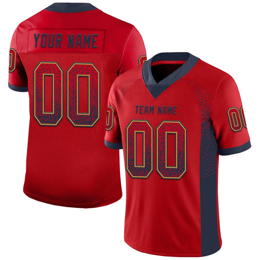 Custom Red Navy Old Gold Mesh Drift Fashion Football Jersey, Team Jerseys Football, Custom Football Jersey