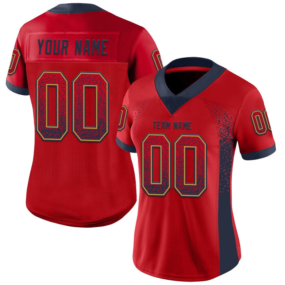 Custom Red Navy Old Gold Mesh Drift Fashion Football Jersey, Team Jerseys Football, Custom Football Jersey
