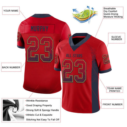 Custom Red Navy Old Gold Mesh Drift Fashion Football Jersey, Team Jerseys Football, Custom Football Jersey