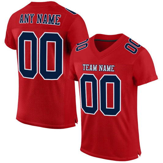 Custom Red Navy White Mesh Authentic Football Jersey, Team Jerseys Football, Custom Football Jersey