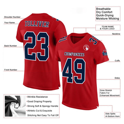 Custom Red Navy White Mesh Authentic Football Jersey, Team Jerseys Football, Custom Football Jersey