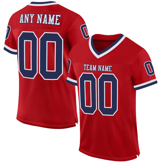 Custom Red Navy White Mesh Authentic Throwback Football Jersey, Team Jerseys Football, Custom Football Jersey