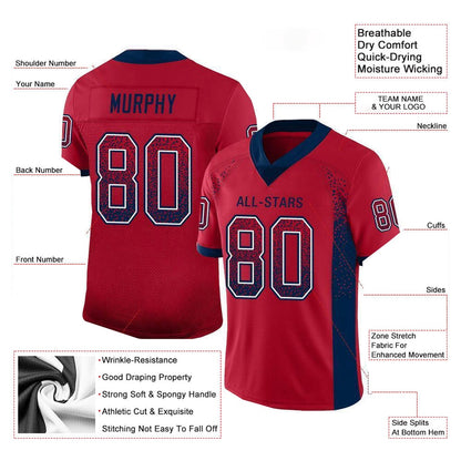 Custom Red Navy White Mesh Drift Fashion Football Jersey, Team Jerseys Football, Custom Football Jersey