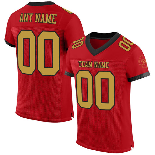 Custom Red Old Gold Black Mesh Authentic Football Jersey, Team Jerseys Football, Custom Football Jersey