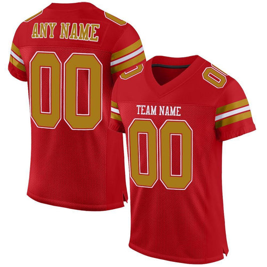 Custom Red Old Gold White Mesh Authentic Football Jersey, Team Jerseys Football, Custom Football Jersey