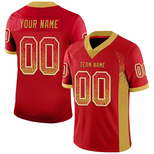 Custom Red Old Gold White Mesh Drift Fashion Football Jersey, Team Jerseys Football, Custom Football Jersey