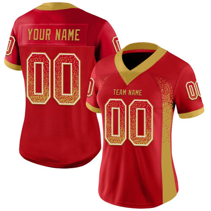 Custom Red Old Gold White Mesh Drift Fashion Football Jersey, Team Jerseys Football, Custom Football Jersey